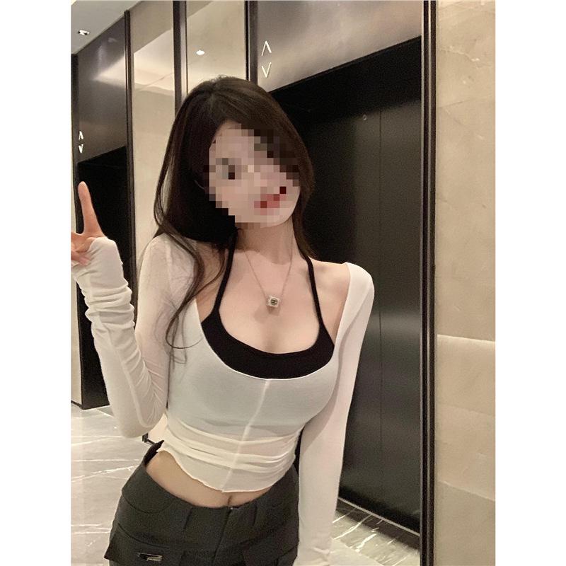 

Spicy Girl One-Shoulder Early Autumn Camisole Set: Sweet & Sexy Halter Bodycon Outfit for Women M білий