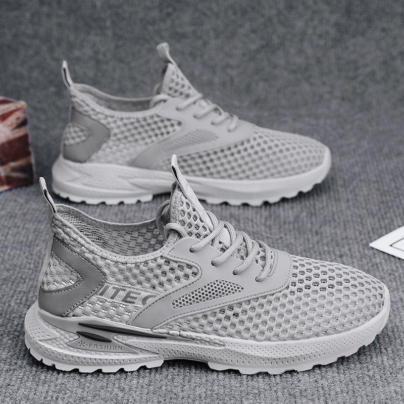 Men's shoes summer new 2025 hollow mesh mesh thin breathable non-slip sports soft sole men's casual trendy shoes
