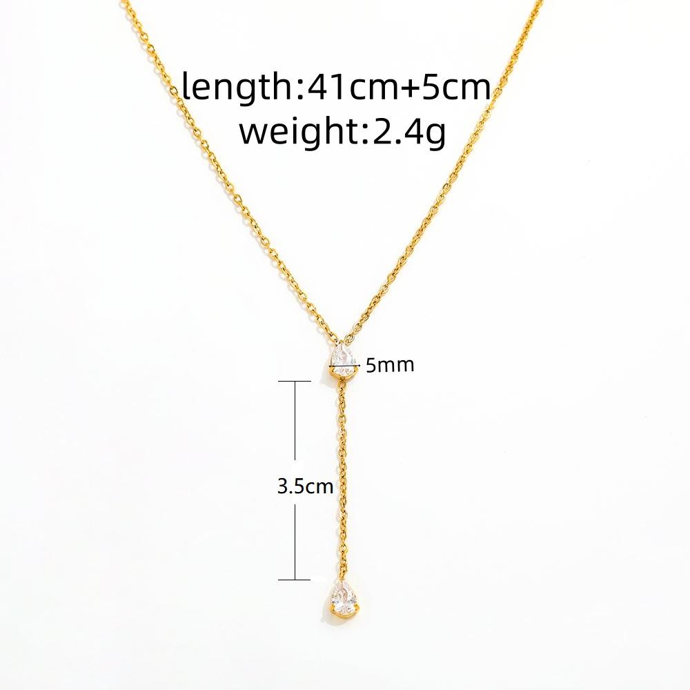 Joolim Jewelry 18K Gold Plated Stainless Steel Necklace Dainty Cubic Double Water Drop Zircon Y Tassel Trendy Parties Gifts золотой