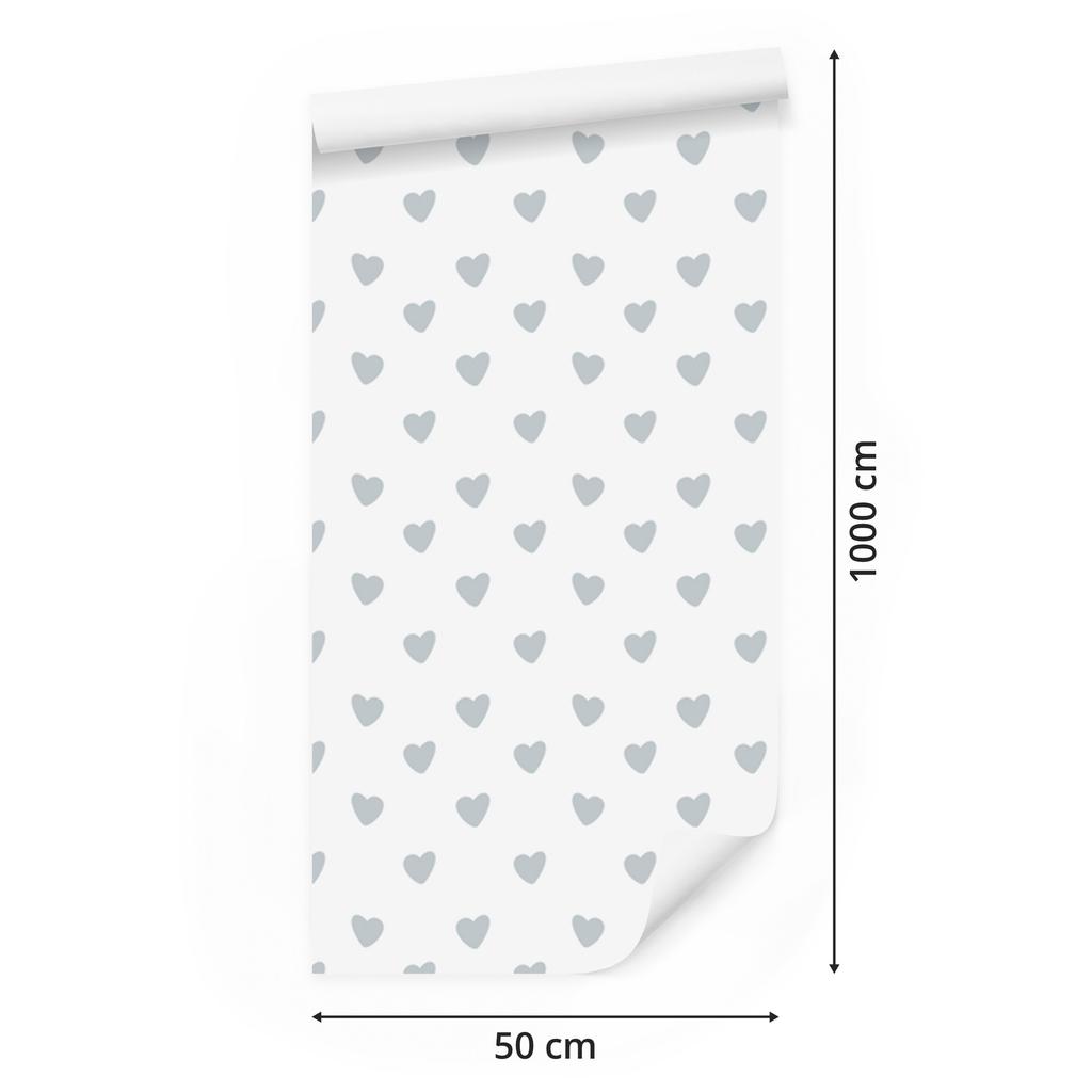 Hearts Wallpaper White and Light Gray 50x1000