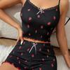 Strawberry Print Camisole Shorts Pajama Set with Bow - Women's Summer Loungewear