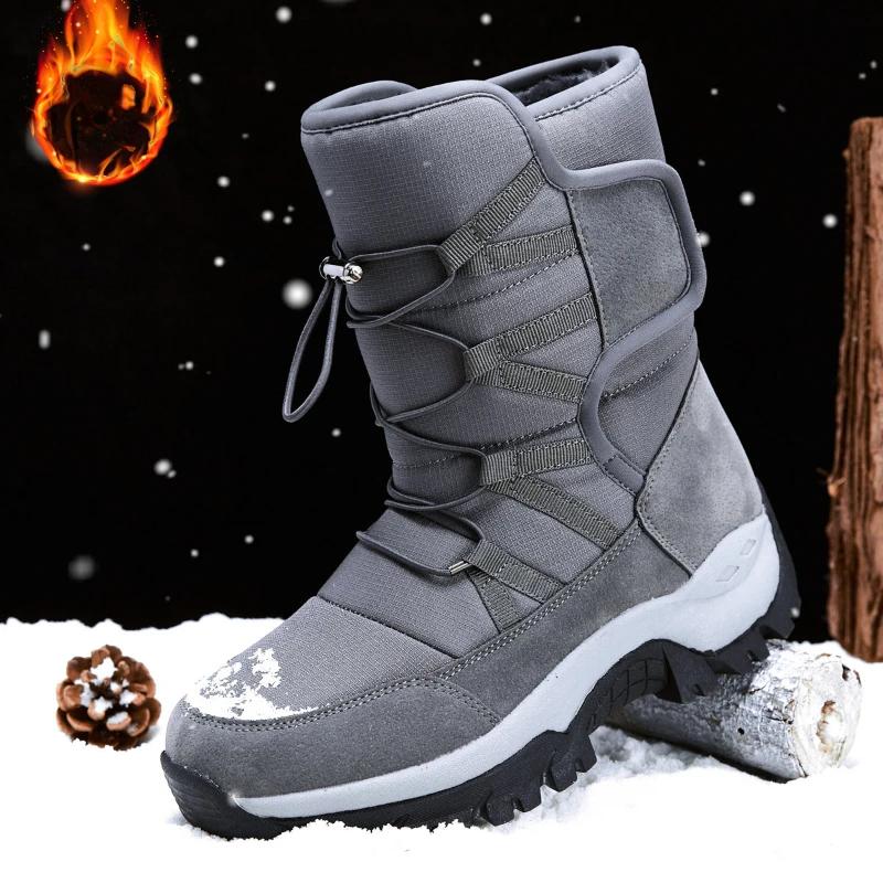 Fashion Men's Winter New Leather Waterproof Snow Boots Male Fur Warm Shoes Plush Winter Plus Fleece Ankle Boots Men Outdoor Cotton Shoes