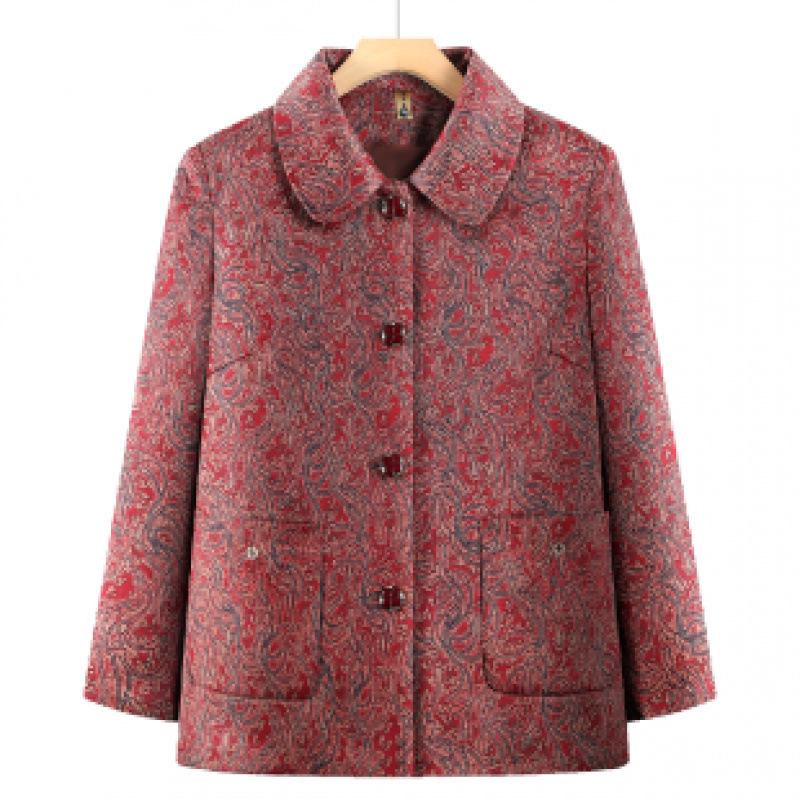 

Middle-aged Women s Lapel Print Slimming Plus Size Spring Coat - Stylish, Loose-Fit Top for Elderly and Grandma. 4XL (130-140 lbs)