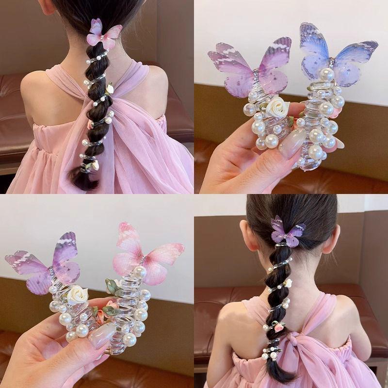 Sweet Butterfly Rose Hair Tie for Girls - Telephone Cord Design