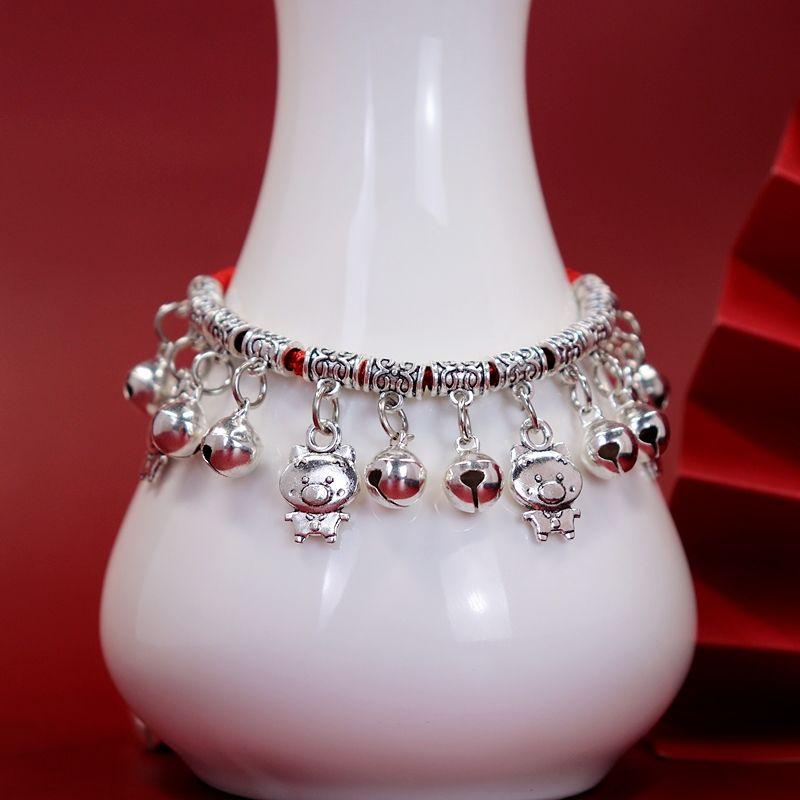 

Браслет из красной веревки с колокольчиком Зодиака, самый простой для встречи Нового года Zodiac-Pig
