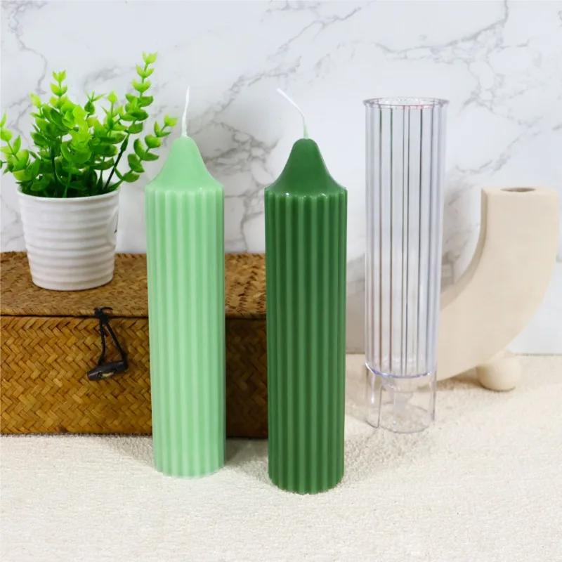 15-22cm Gestreifte Zylindrische Kerzenform DIY Handgemachte Duftkerzen-Herstellung Zubehör Langlebiges PC-Acryl-Form-Set für Einfache Entformung