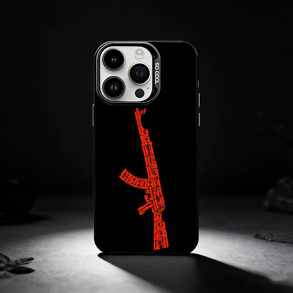 AK47 Handgun Gun BUllets Phone Case For iPhone 17,16,15,14,13,12,11 Plus,Pro Max,XS,Colored silver phone case