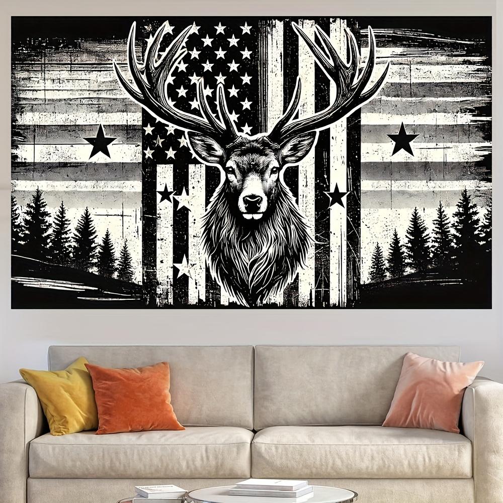 

Rustic Style American Flag and Deer Tapestry Durable polyester peach skin fabric wall hangingEasy to CleanVery suitable for 74x94cm(29x37in)