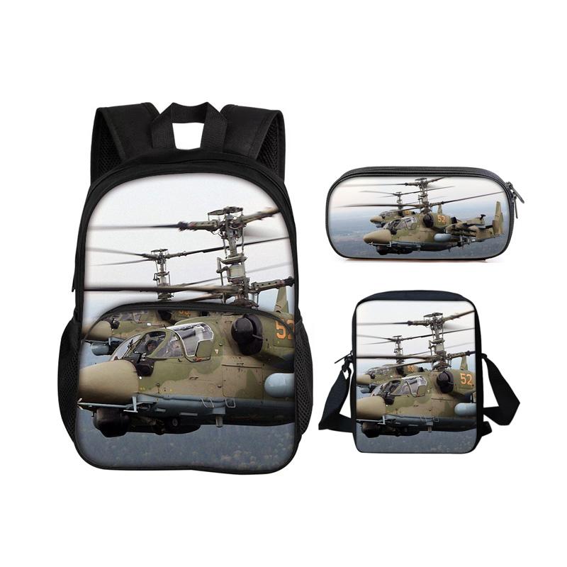 Helicopter Round Front Bag Backpack Pencil Case Shoulder Bag 3Pcs Set Mechanical Printing Best Gift for Boys and Girls In School