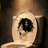 Graphic Wall Stickers for Refrigerator Spooky Crack Ghost Toilet Tank Lid Sticker, Halloween Horror 3D Broken Zombie Waterproof PVC
