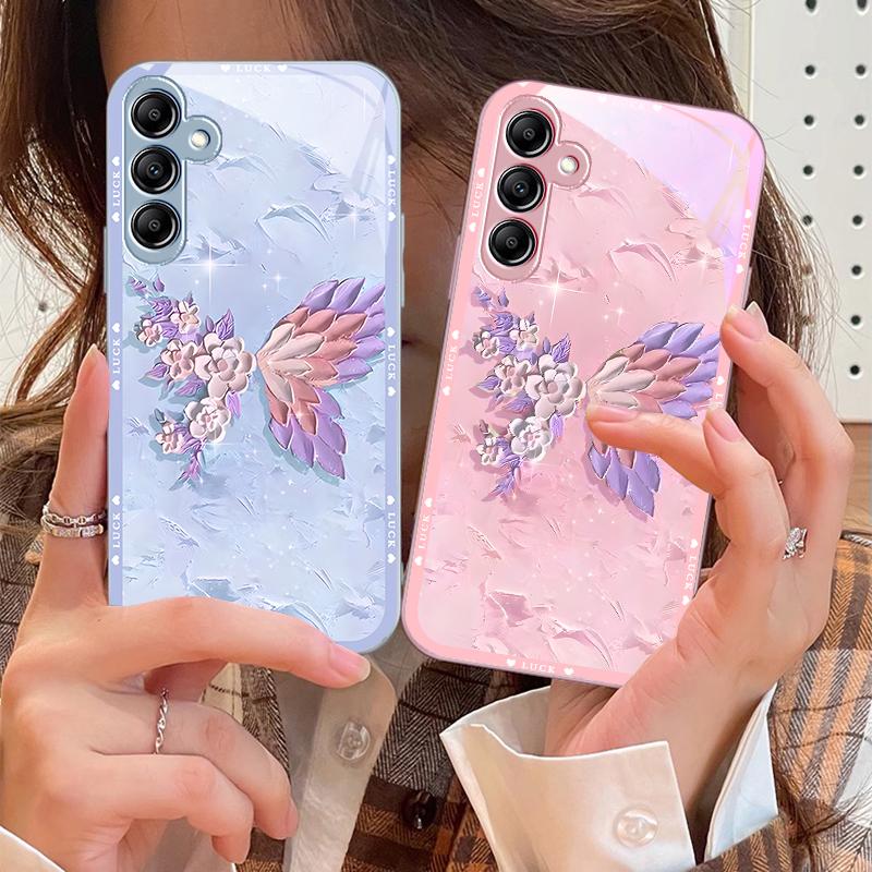 Blumenförmiges Schmetterlings-Glas-Handyhülle für Samsung Galaxy A14 4G 20 30 52 20S 21S 22 A32 33 34 42 50 51 53 54 70 71 72 73 5G