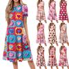 Women Casual Printed Round Neck Short Sleeved Long Dress