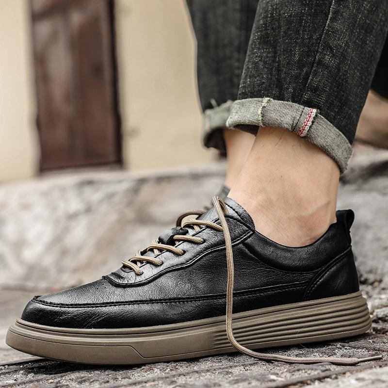 Fashion Men's Leather Shoes Lace Up Summer Comfortable Sneakers Outdoor Fashion Men Shoes Soft Leather Versatile Skateboard Shoes Men