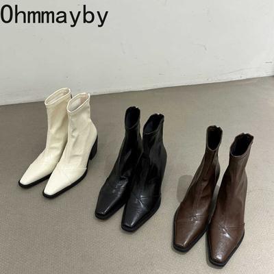 Designer Vintage Women Modern Ankle Boots Fashion Square Toe Short Booties Autumn Winter Women's Shoes