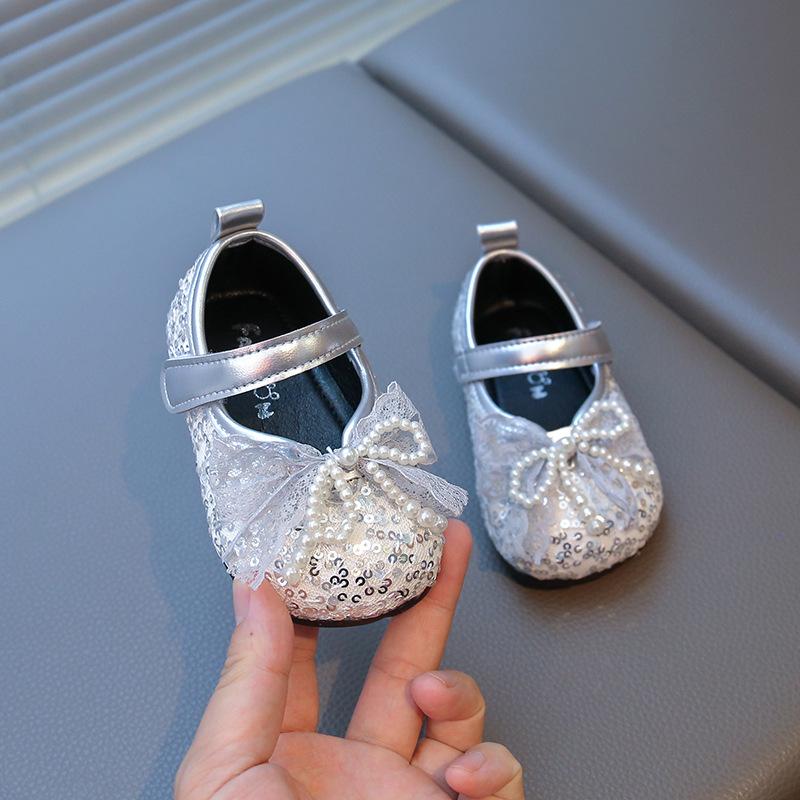 

Кожаные туфли для девочек, жемчужный бант, туфли принцессы, блестящие туфли для годовалой девочки с платьем, годовалая 3 детские туфли для малышей 20