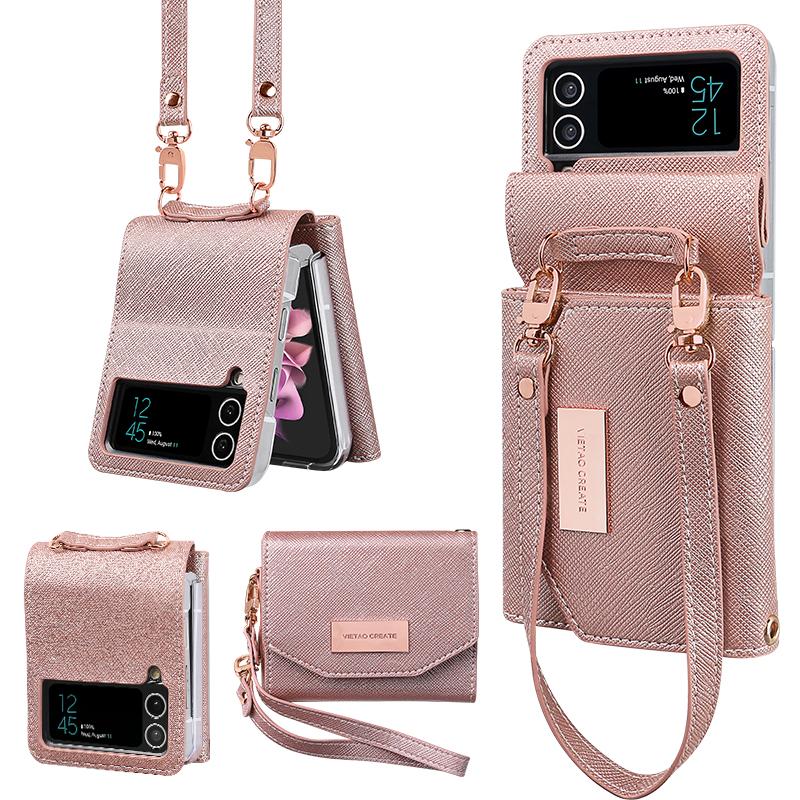 Vietao PU Leather Wallet Case for Samsung Galaxy Z Flip 8, Z4, Z3, Z Flip 5 Phone Case with Hand Strap, Z Flip 6 and Z Flip 7