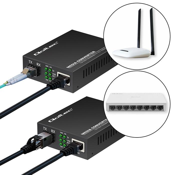 Qoltec Unmanaged Switch Bidirectional Media Converter 1x RJ45 1x SFP | 1000Mb/ | 5V