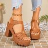 European & American Style Chunky Heel Roman Sandals, Plus Size, Open Toe Summer Collection