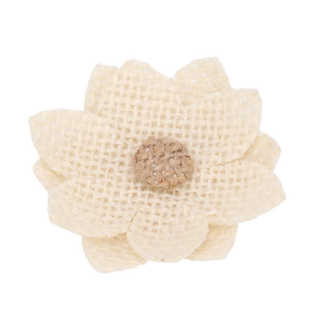 6pcs Flatback Fabric Flowers Cream-Coloured Hand Crafted Flowers Party Decorations