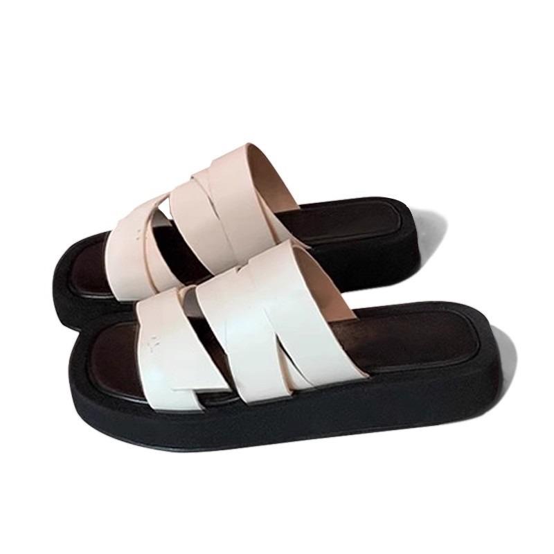 Chaussures Nouveau Style Tongs à Semelles Épaisses Plage Sandales à Une Épaule