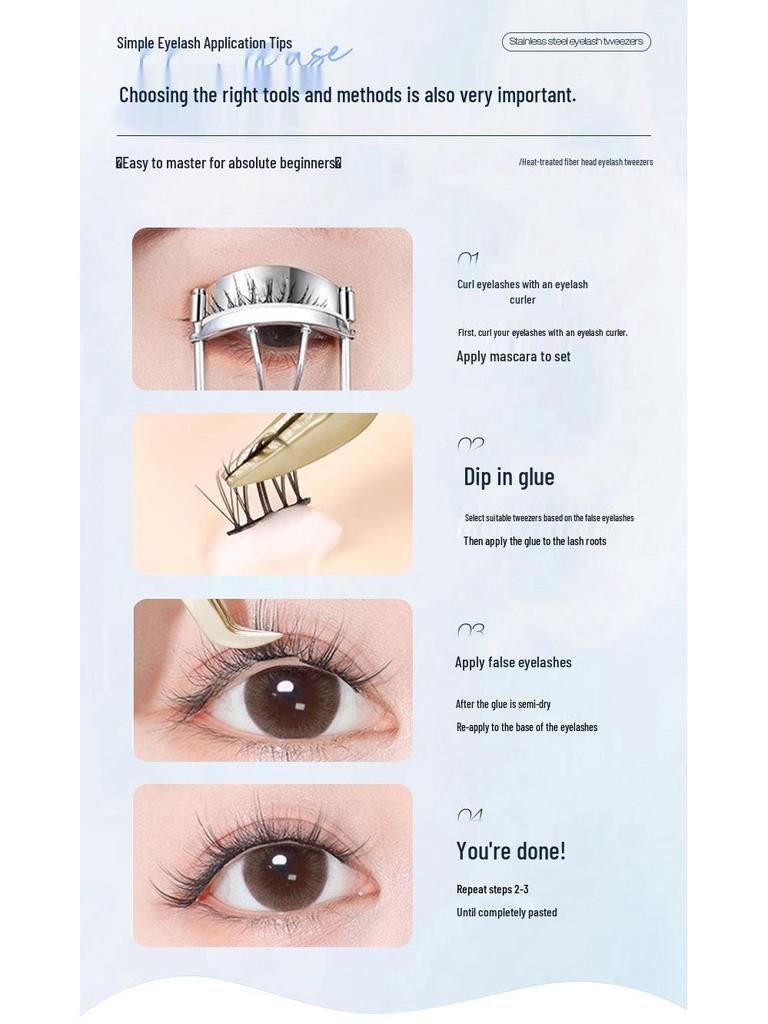 Golden Feather Stainless Steel Lash Tweezers with Net Grip for Precision Eyelash Application