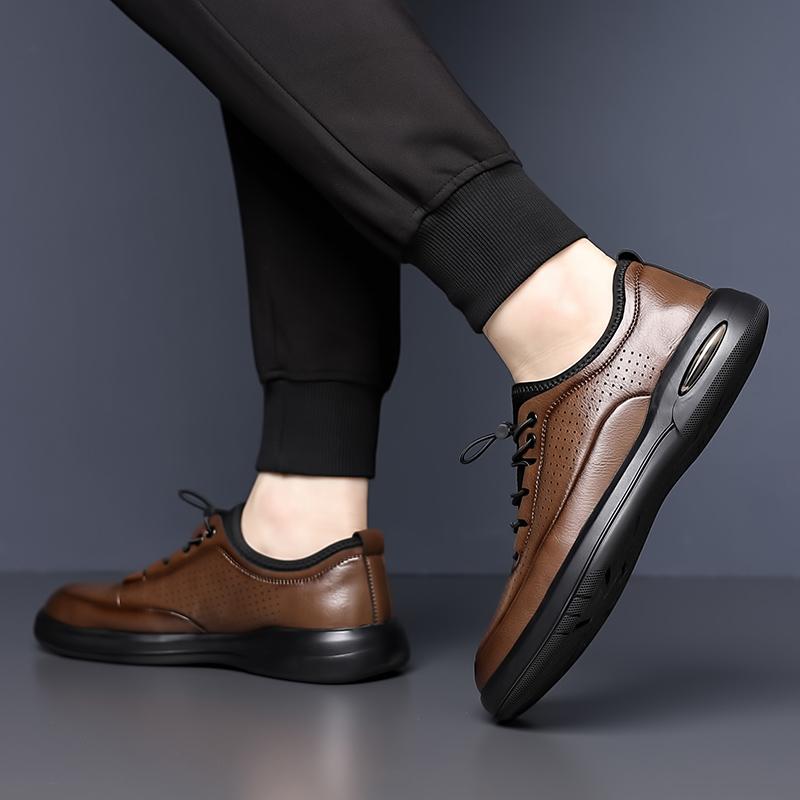 Fashion Quality Soft Sole Anti Slip Sports Leisure Shoes Brand Leather Business Oxford Shoes Summer Breathable Punching Leather Men Shoe