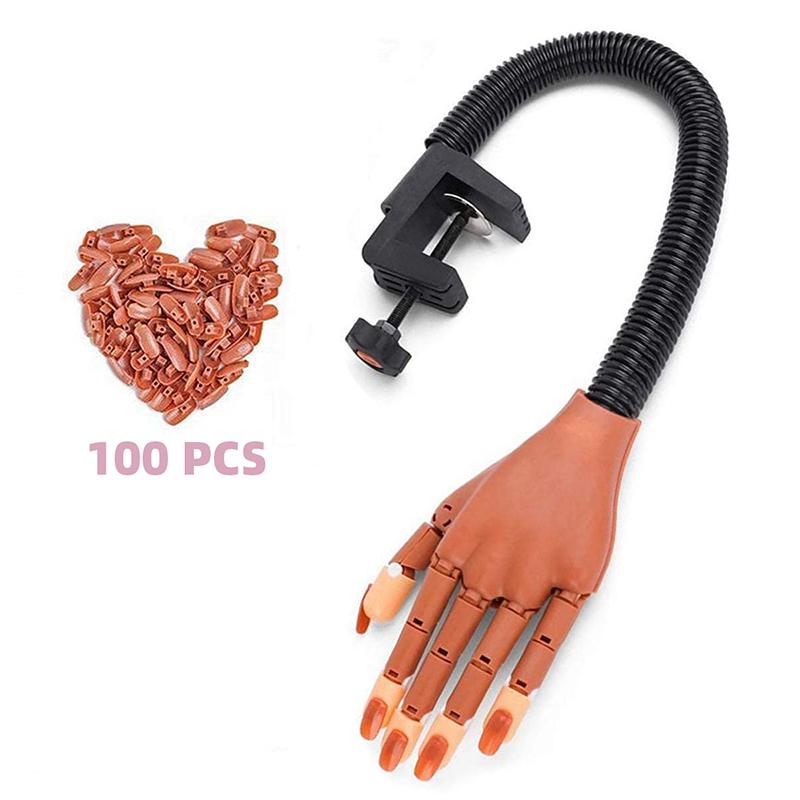 

Практическая рука для акриловых ногтей, регулируемая гибкая практическая рука для ногтей, обучающая подвижная рука для маникюра с 100 типсами для ногтей