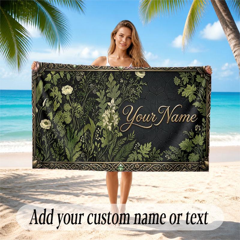 Floral Garden Theme Soft Beach Towel Personalized Custom Name Text Towel Portable for Beach Pool Travel