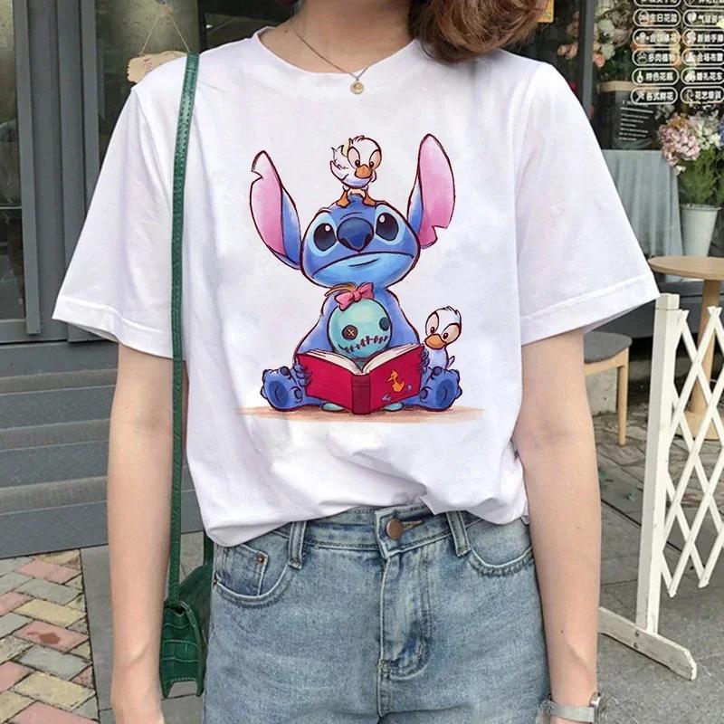 Funny Kawaii Shirt Disney Lilo Stitch Cartoon T Shirt Stitch Cute Manga T-shirt Y2k Graphic Tshirt Top Tee Clothes