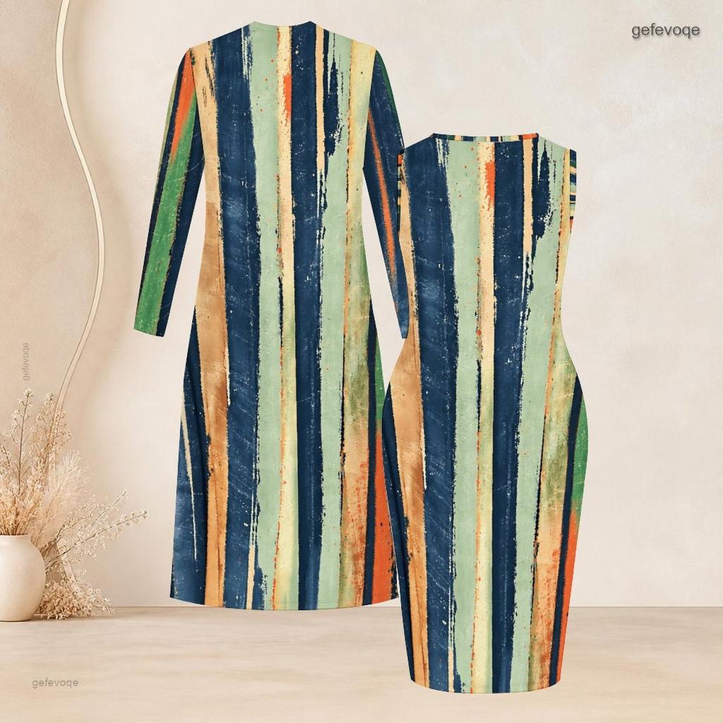 Women Plus Size Two Piece Set Long Sleeve Open Front Cardigan Round Neck Sleeveless Printed Bodycon Dress
