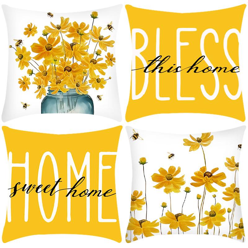 

New Pillowcase Green Plant Letter Print Pillowcase Yellow Print Pillowcase Home Sofa 45 * 45Cm pillowcase