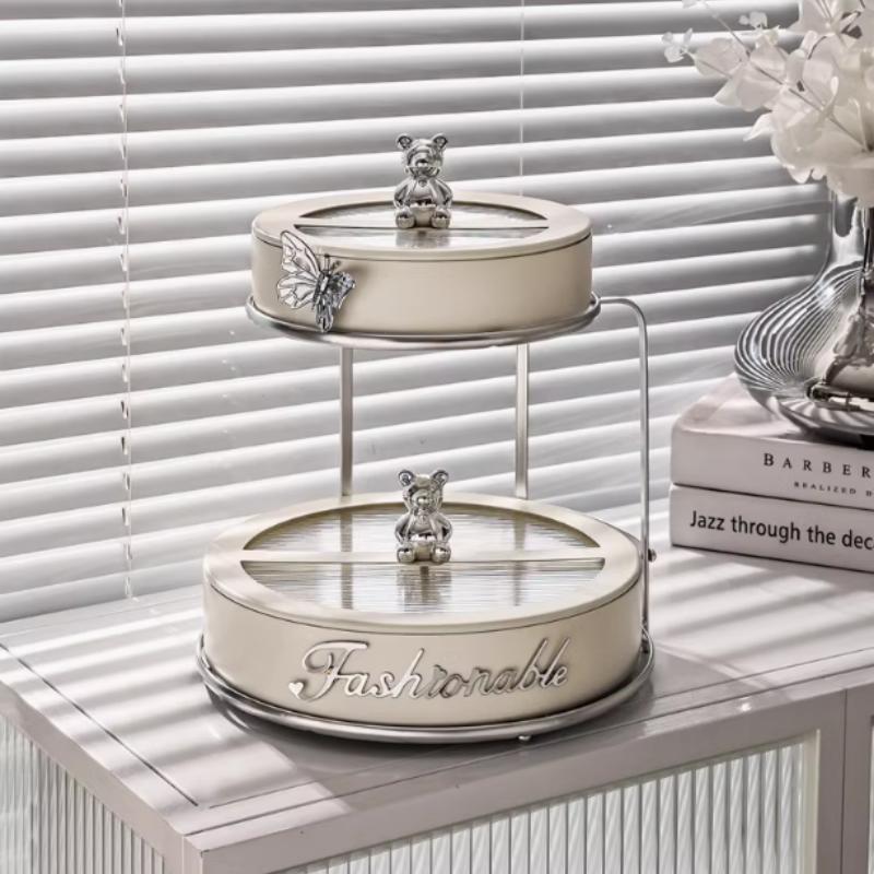 

Metal Fruit Plate Double Layered Fruit Candy Box Snack Box Dim Sum Dish Snack Plate Dessert Dried Fruit Boxes Tray