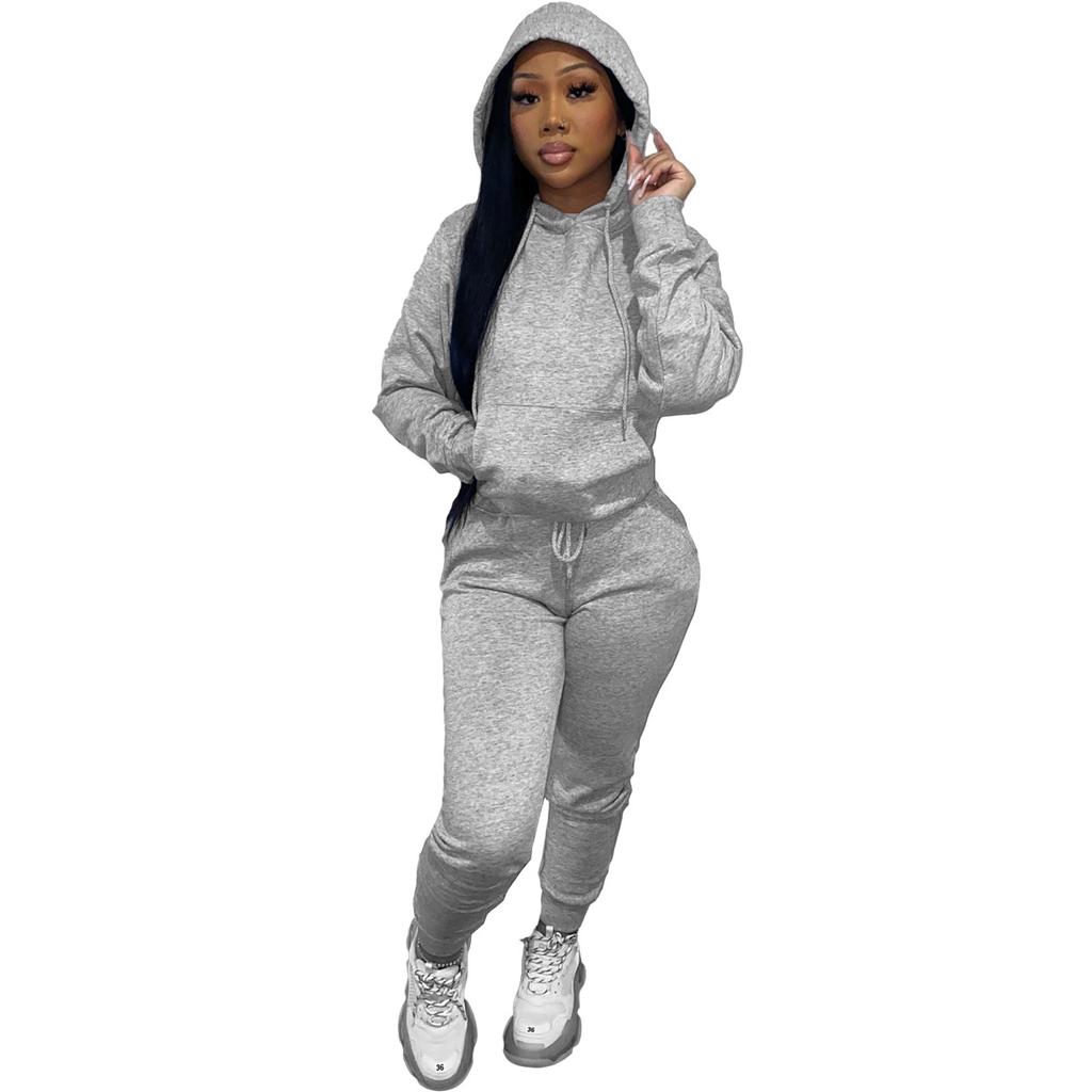 Tuta da donna con cappuccio due pezzi set felpe con cappuccio tasche pantaloni tuta pantaloni con coulisse set sportivo