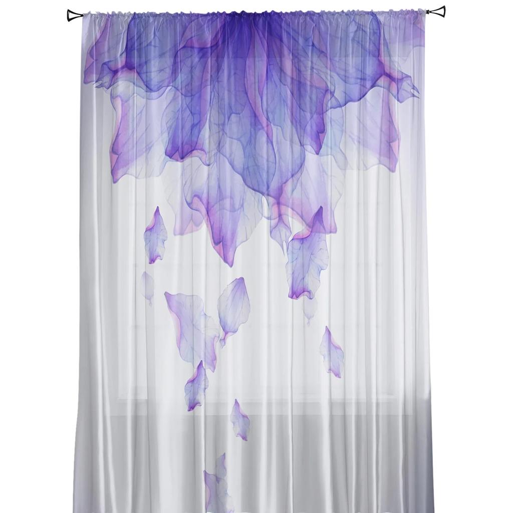 Lila Blumen Tinte durchsichtige Vorhänge für Mädchen, Kinder, Schlafzimmer, Küche, Fenster, Vorhänge, Heimdekoration