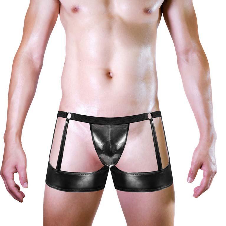 Men Low Rise Faux Leather Underwear Erotic Male Panties