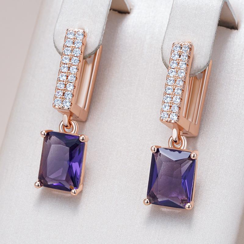 Shiny Purple Square Natural Zircon Drop Earrings For Women Fashion Rose Gold Color Vintage Party Daily Jewelry