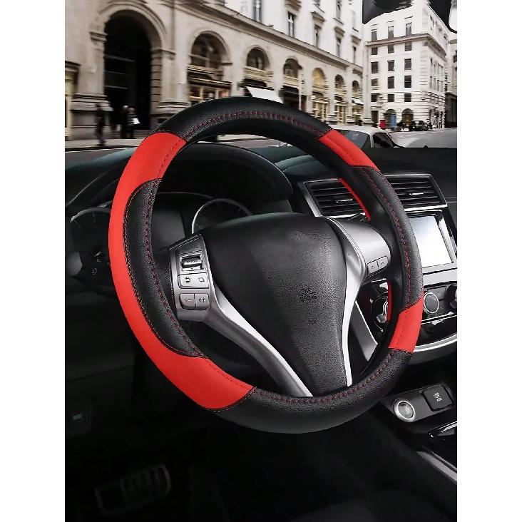 PU Leather Car Steering Wheel Cover - Breathable Microfiber, Anti-Slip & Wear-Resistant, Universal Fit for 37-38cm Wheels