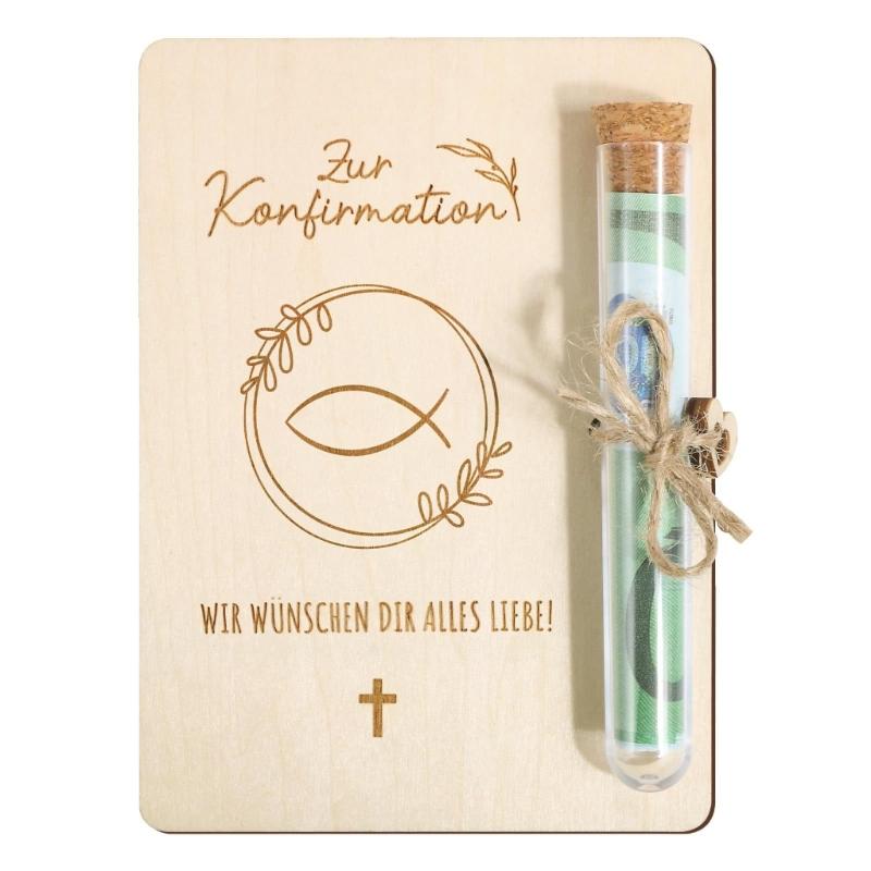 Nachhaltiges Holz-Kommunion-Geschenkset für Kinder Glas Reagenzglas Geldhalter Religiöse Zeremonie Dekoration