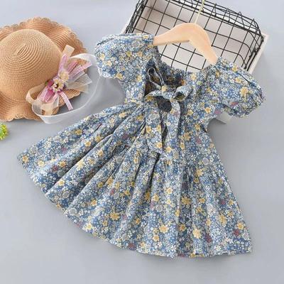 Sommer Mädchen Blumenkleid Kinder Baby Schleife Kurzarm Prinzessin Kleider für Mädchen Baumwolle Kinder Kleidung