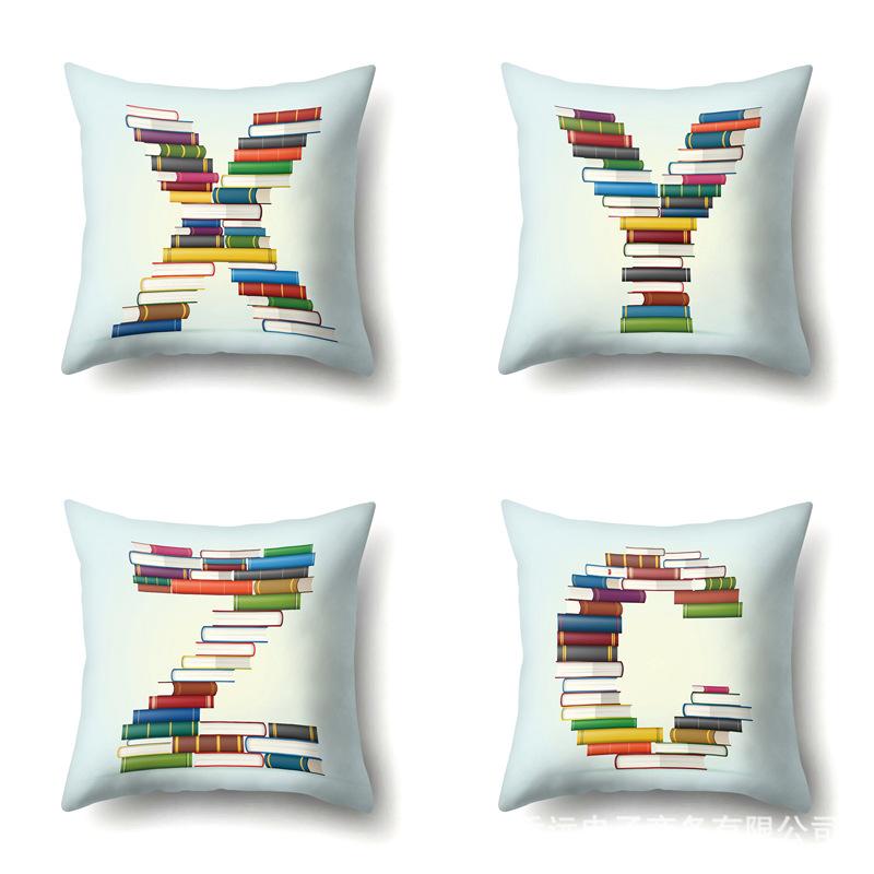 Polyester Pillowcase Car Decoration Home 26 English Letters Print Book Pillowcase
