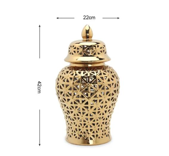 Modern Dried Flower Vase Hollow Ceramic Ginger Jar Desktop Storage Jar with Lid Home Decoration Flower Arrangement Accessories