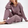 Laid-back Loose Pullover Sweater Set for Women's Autumn and Winter, Simple Wide-leg Pants, Stylish Knitted V-neck Two Sets