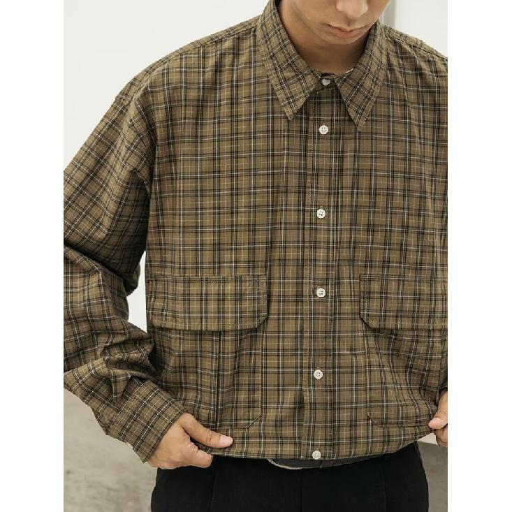 Xbro Japanese-Style Retro Anti-Wrinkle Vintage Gender-Free Plaid Multi-Pocket Mountain Niche Shirt Couple Coat