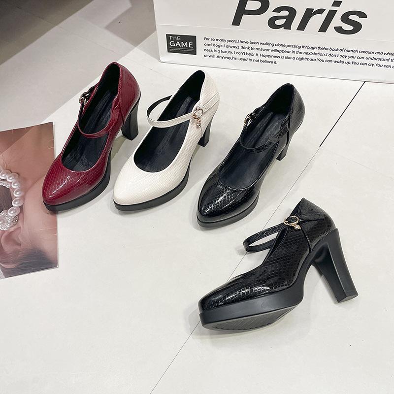 Model Runway High Heels Platform Fine Heel Pointed High Heel Black Professional Shoes Work Shoes Mary Jane Shoes Women Shallow