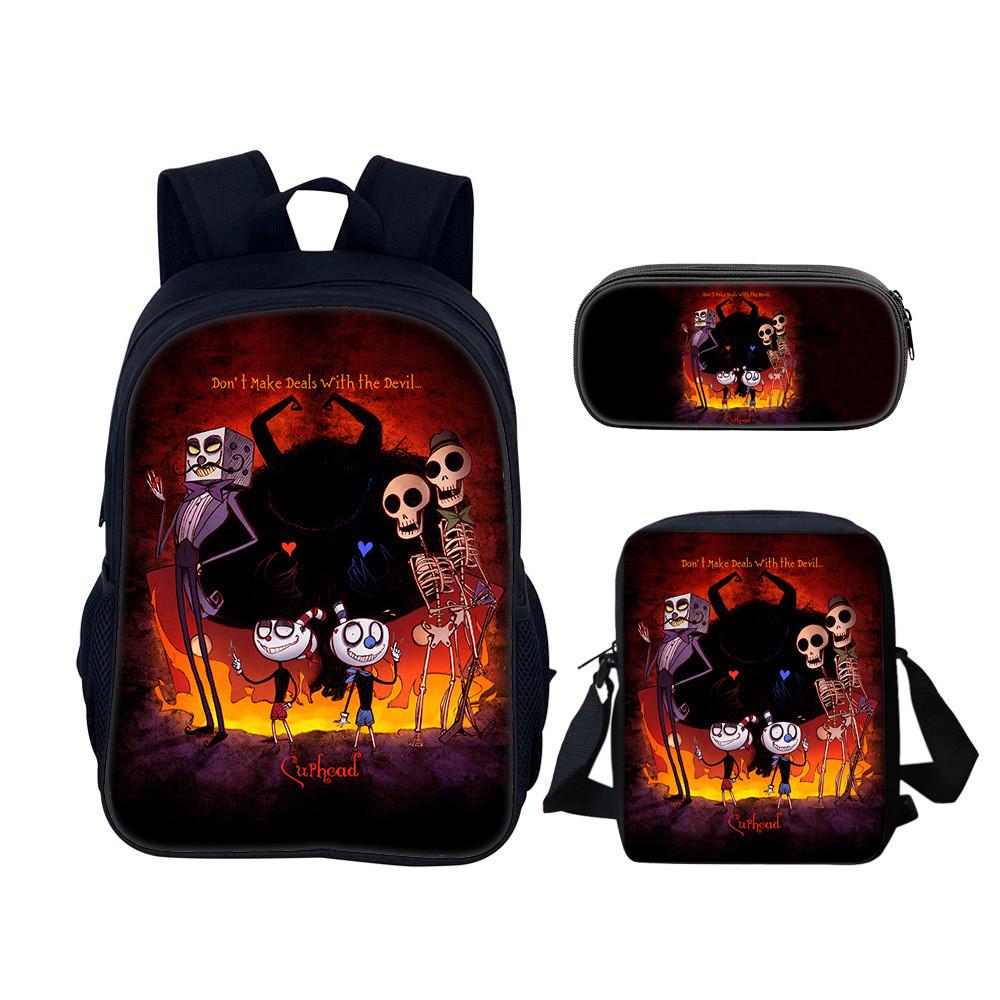 Cuphead Backpack Set For School And Travel With Nylon Construction And Multiple Compartments