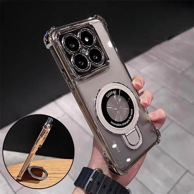 Shockproof Magnetic Magsafe Bracket Phone Case For iPhone 17 Air 16 15 14 13 12 11 Pro Max 16 Plus 16E Transparent Stand Cover