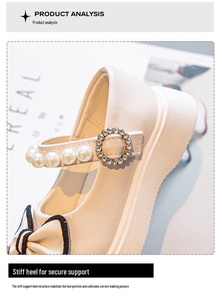 Girls' Mary Jane Leather Shoes: Black & White British Style, Super Soft Princess Performance Shoes for Spring & Autumn.