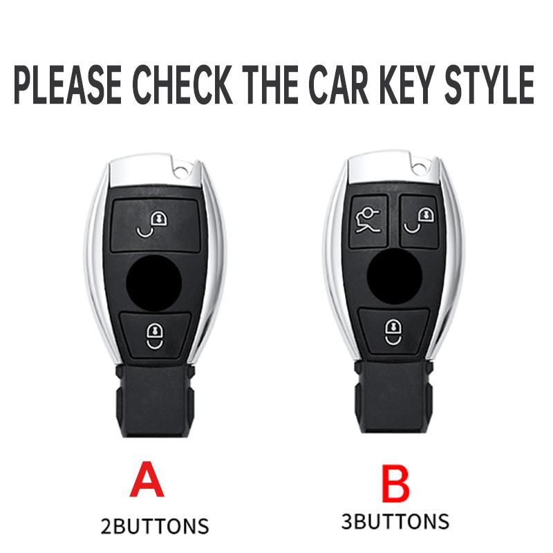 2/3 Buttons for Mercedes Benz A B C E S G Class W204 W205 W212 W213 GLC GLA CLA Carbon Fiber Car Key Case Cover Shell Keychain
