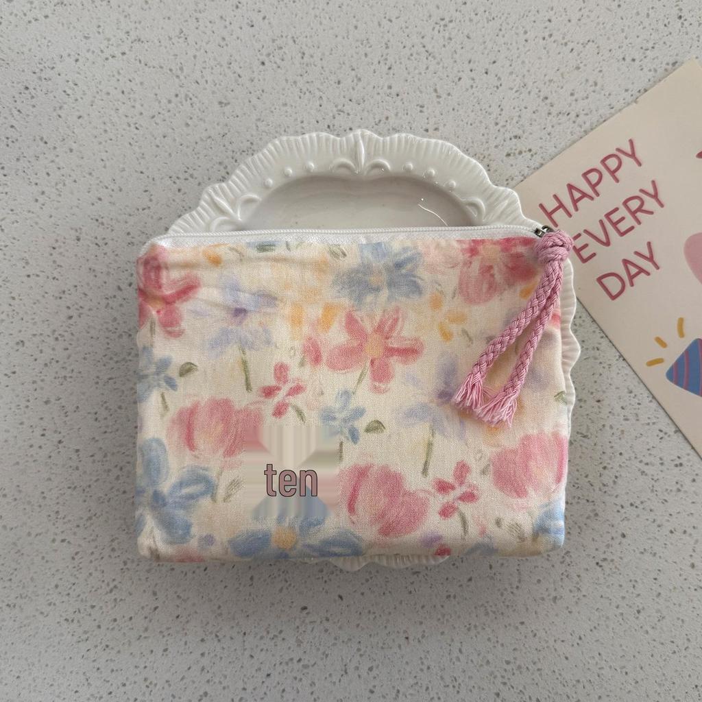 Adorable Blue Cartoon Makeup Bag: Mini Pure Cotton Coin and Earphone Pouch, Lipstick Carrier, Portable Storage.