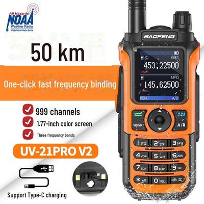 Walkie-Talkie Baofeng UV-21 PRO V2, Frequenza a un pulsante, Ricarica Type-C, Tribanda per tour in auto.